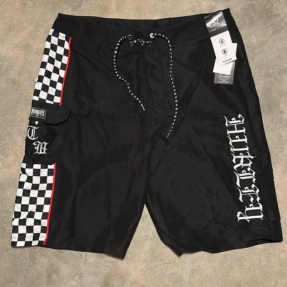 NWT Hurley Black and White Checkered Swim Shorts - Picture 3 of 8